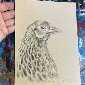 Original chicken handmade charcoal pastel painting farm art bird artwork nature